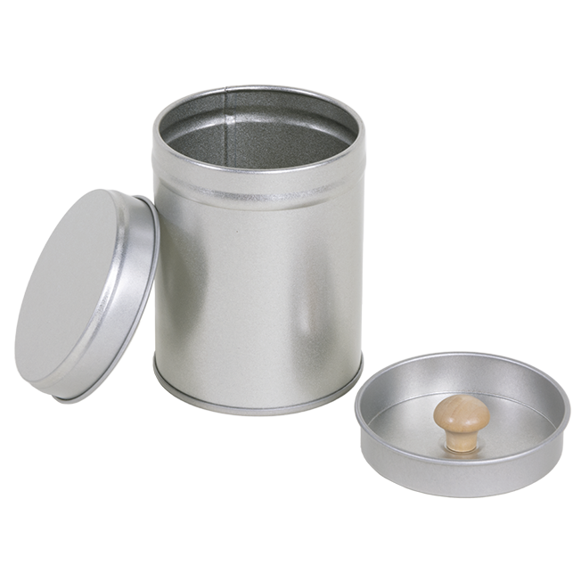 Gewürzdose, rund mit Aromadeckel und Holzknopf Gewürzdose, rund mit Aromadeckel und Holzknopf