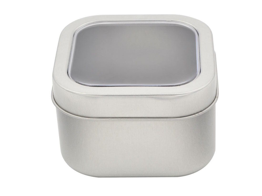 Quadratische Metalldose - mit Fenster Quadratische Metalldose - mit Fenster