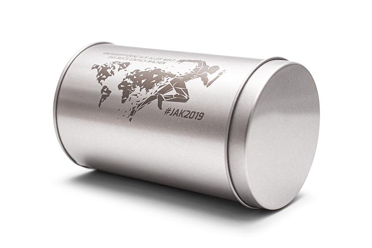 Blechdose mit Gravur